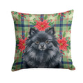 Black Pomeranian Christmas PoinsettIas Decorative Throw Pillow 14x14 Indoor Outdoor Accent Cushion, Fabric Cover with Insert for Sofa, Bed, Porch & Living Room