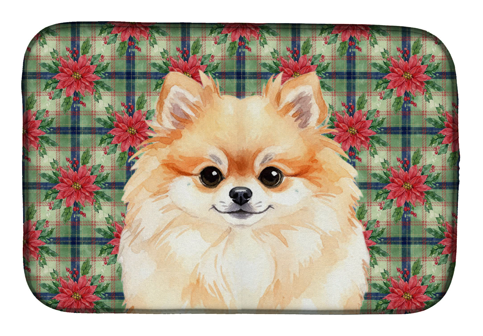 Pomeranian Christmas PoinsettIas Dish Drying Mat Absorbent Dish Drying Mat Pad for Kitchen Counter Dish Drainer Mat for Countertop, 14 x 21", Multicolor