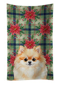 Pomeranian Christmas PoinsettIas Kitchen Towel Velour Plush Front and Cotton Loop Back Machine Washable