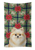 Cream Pomeranian Christmas PoinsettIas Kitchen Towel Velour Plush Front and Cotton Loop Back Machine Washable