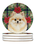 Cream Pomeranian Christmas PoinsettIas Large Sandstone Coasters Pack of 4 Absorbent Round Coasters Decor Gifts for Men or Women, 4 in, Multicolor