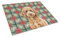 Miniature Apricot Poodle Christmas PoinsettIas Cutting Board Tempered Glass Kitchen Cutting Surface, Heat Resistant Chopping, Non-Slip Feet, Food Prep & Serving