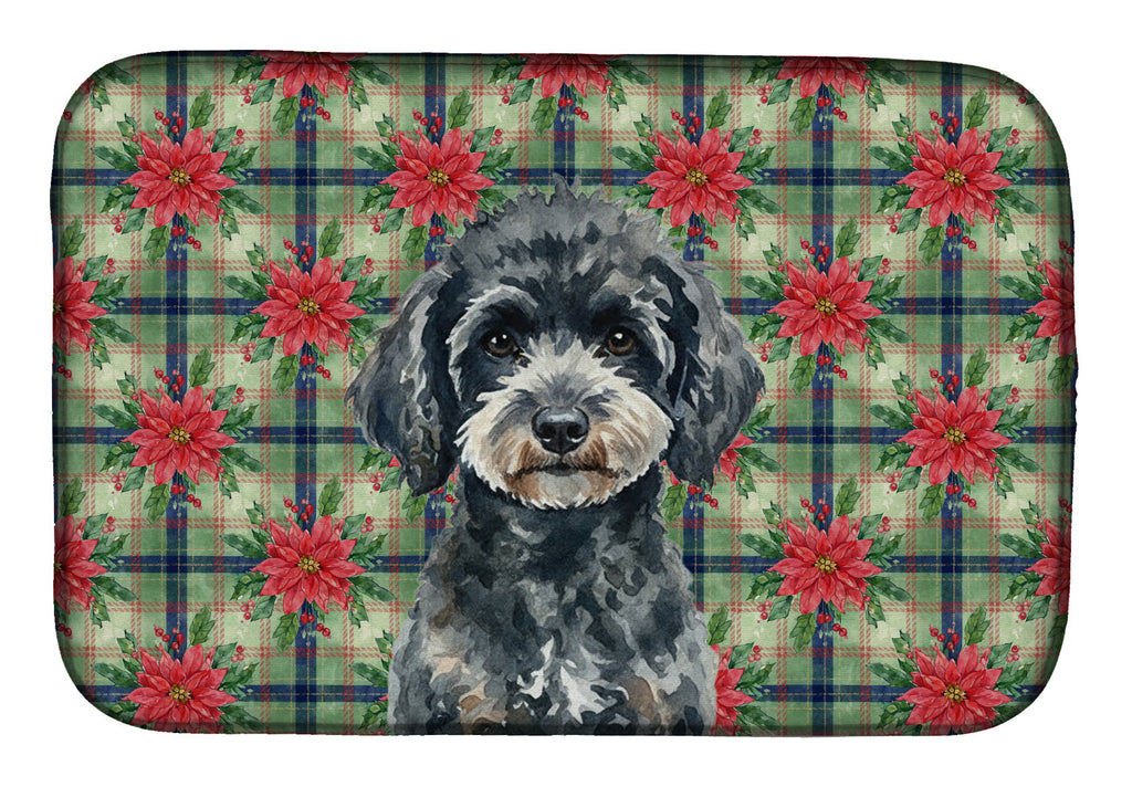 Miniature Black Poodle Christmas PoinsettIas Dish Drying Mat Absorbent Dish Drying Mat Pad for Kitchen Counter Dish Drainer Mat for Countertop, 14 x 21", Multicolor