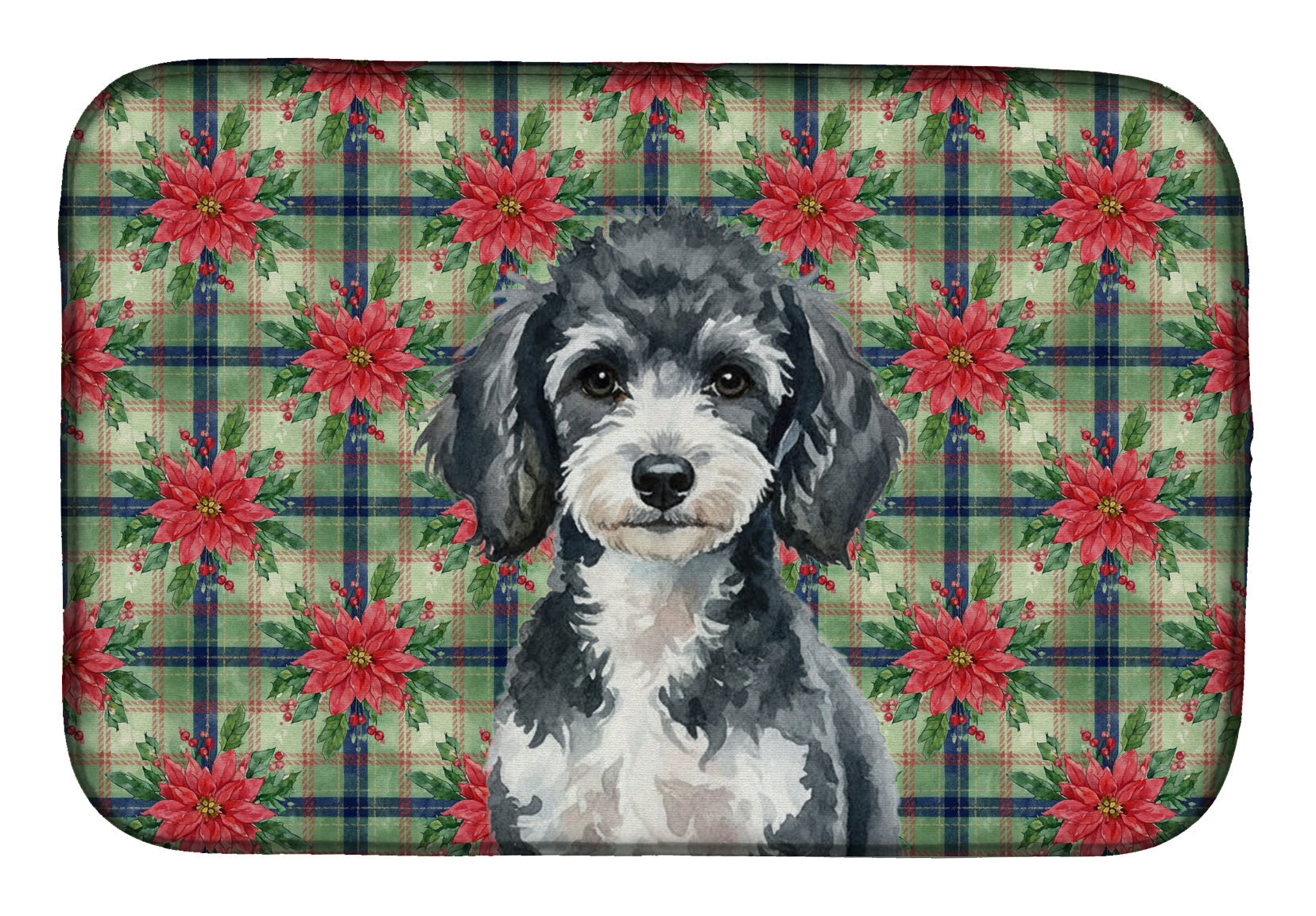Miniature Parti Poodle Christmas PoinsettIas Dish Drying Mat Absorbent Dish Drying Mat Pad for Kitchen Counter Dish Drainer Mat for Countertop, 14 x 21", Multicolor