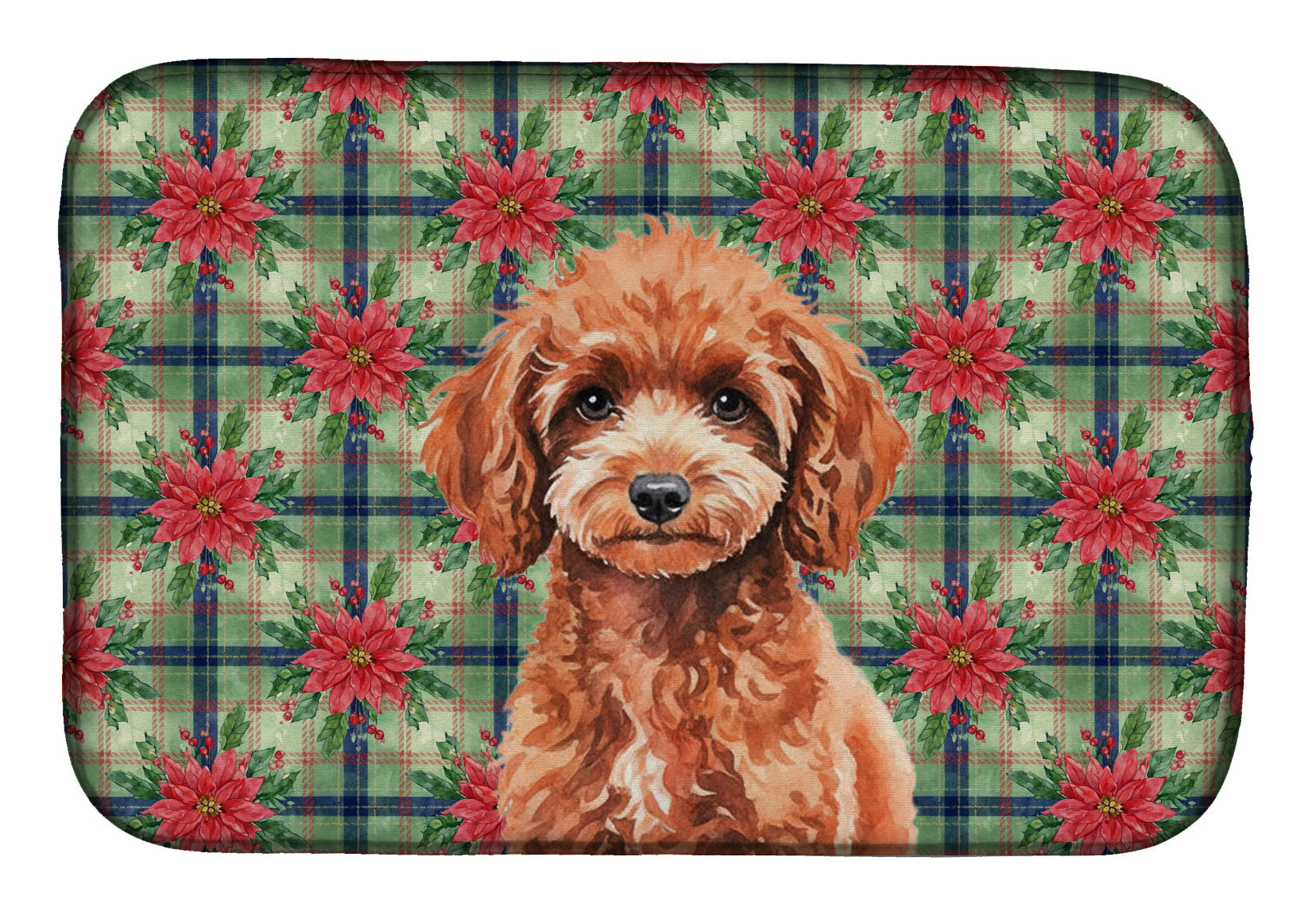 Miniature Red Poodle Christmas PoinsettIas Dish Drying Mat Absorbent Dish Drying Mat Pad for Kitchen Counter Dish Drainer Mat for Countertop, 14 x 21", Multicolor