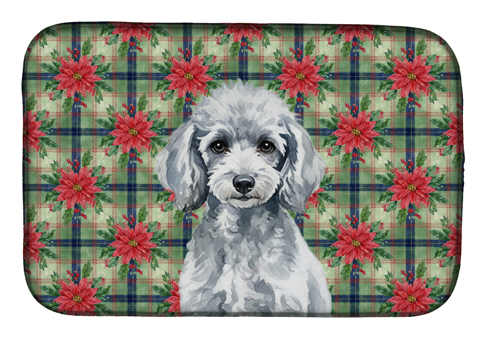 Miniature Silver Poodle Christmas PoinsettIas Dish Drying Mat Absorbent Dish Drying Mat Pad for Kitchen Counter Dish Drainer Mat for Countertop, 14 x 21", Multicolor