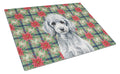 Miniature Silver Poodle Christmas PoinsettIas Cutting Board Tempered Glass Kitchen Cutting Surface, Heat Resistant Chopping, Non-Slip Feet, Food Prep & Serving