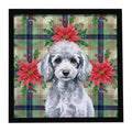 Miniature Silver Poodle Christmas PoinsettIas Framed Metal Print Bathroom, Kitchen, Office, Home Decor Wall Art Ready to Hang, Square, 8X8