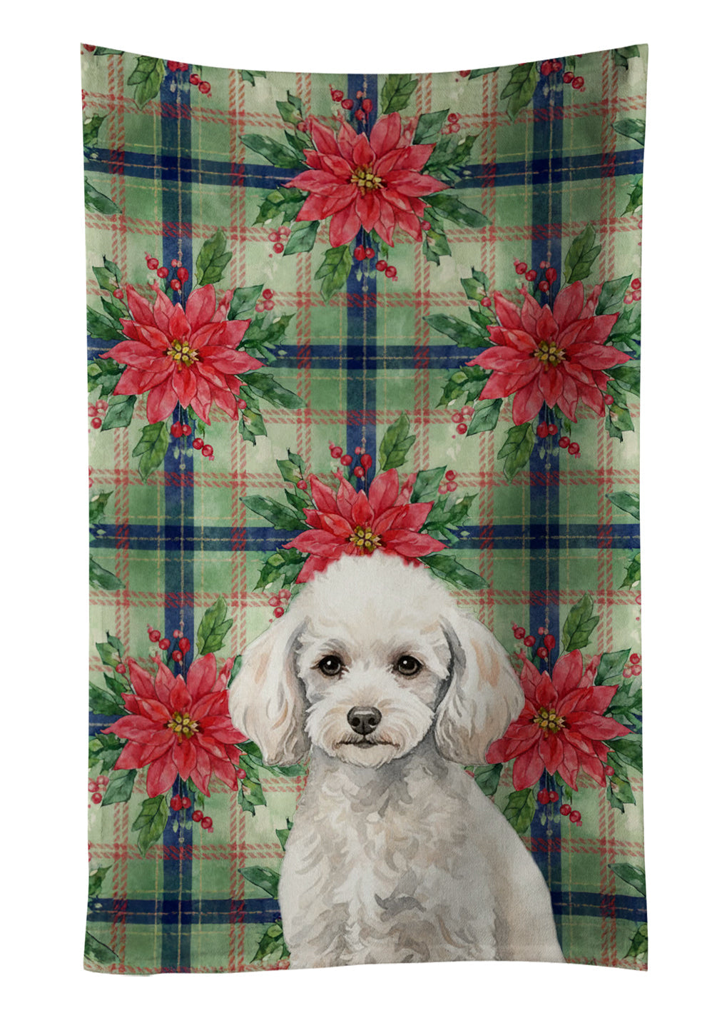 Miniature White Poodle Christmas PoinsettIas Kitchen Towel Velour Plush Front and Cotton Loop Back Machine Washable