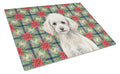 Miniature White Poodle Christmas PoinsettIas Cutting Board Tempered Glass Kitchen Cutting Surface, Heat Resistant Chopping, Non-Slip Feet, Food Prep & Serving