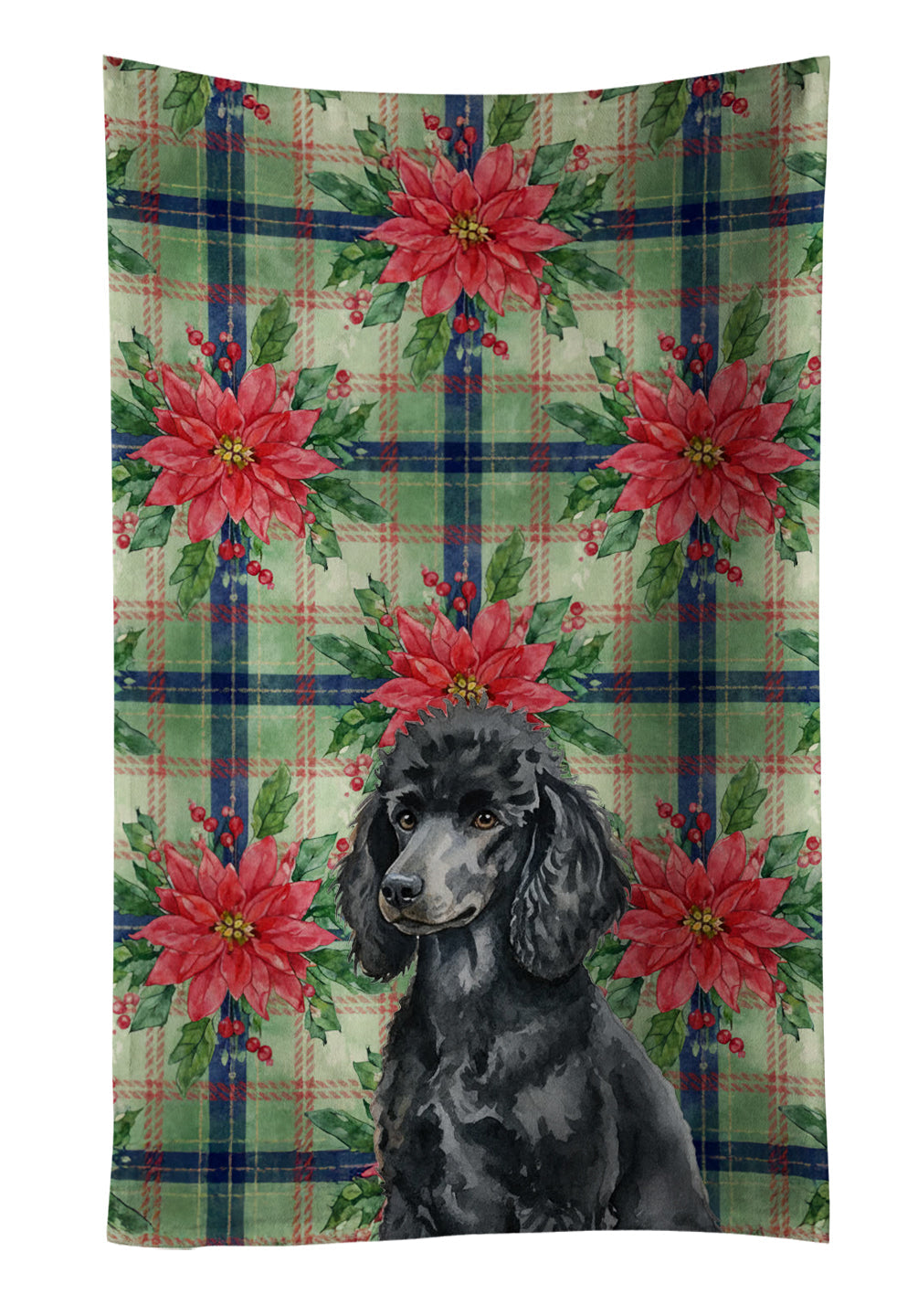 Standard Black Poodle Christmas PoinsettIas Kitchen Towel Velour Plush Front and Cotton Loop Back Machine Washable
