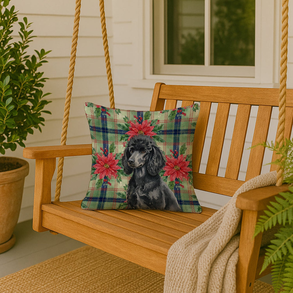 Standard Black Poodle Christmas PoinsettIas Decorative Throw Pillow 18x18 Indoor Outdoor Accent Cushion, Fabric Cover with Insert for Sofa, Bed, Porch & Living Room