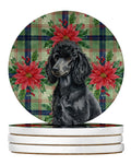 Standard Black Poodle Christmas PoinsettIas Large Sandstone Coasters Pack of 4 Absorbent Round Coasters Decor Gifts for Men or Women, 4 in, Multicolor