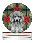 Standard Silver Poodle Christmas PoinsettIas Large Sandstone Coasters Pack of 4 Absorbent Round Coasters Decor Gifts for Men or Women, 4 in, Multicolor