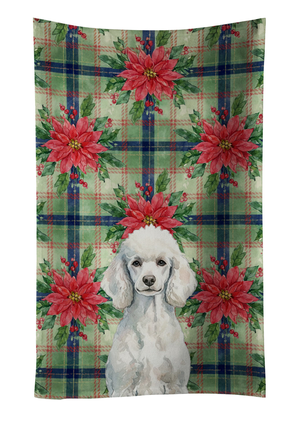 Standard White Poodle Christmas PoinsettIas Kitchen Towel Velour Plush Front and Cotton Loop Back Machine Washable