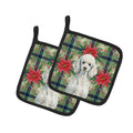 Standard White Poodle Christmas PoinsettIas Pot Holder Set of 2 Heat Resistant Quilted Hot Pads 7.5 x 7.5 Inch, Insulated Kitchen Trivets for Cooking & Baking