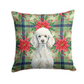 Standard White Poodle Christmas PoinsettIas Decorative Throw Pillow 14x14 Indoor Outdoor Accent Cushion, Fabric Cover with Insert for Sofa, Bed, Porch & Living Room