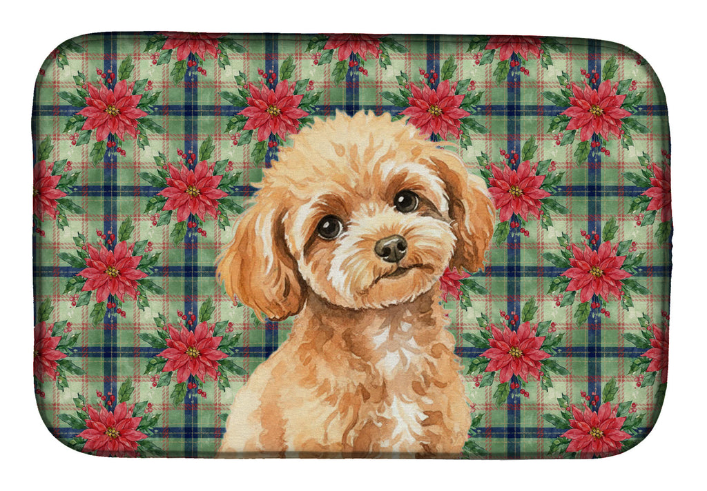 Toy Apricot Poodle Christmas PoinsettIas Dish Drying Mat Absorbent Dish Drying Mat Pad for Kitchen Counter Dish Drainer Mat for Countertop, 14 x 21", Multicolor