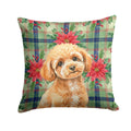 Toy Apricot Poodle Christmas PoinsettIas Decorative Throw Pillow 14x14 Indoor Outdoor Accent Cushion, Fabric Cover with Insert for Sofa, Bed, Porch & Living Room
