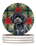 Toy Black Poodle Christmas PoinsettIas Large Sandstone Coasters Pack of 4 Absorbent Round Coasters Decor Gifts for Men or Women, 4 in, Multicolor