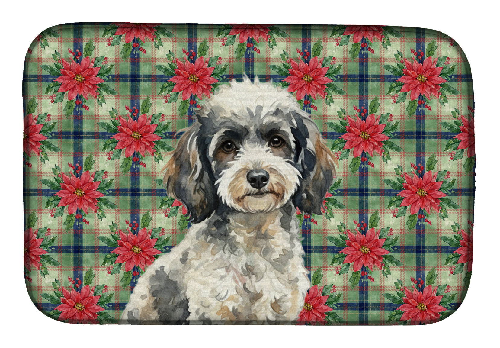 Toy Parti Poodle Christmas PoinsettIas Dish Drying Mat Absorbent Dish Drying Mat Pad for Kitchen Counter Dish Drainer Mat for Countertop, 14 x 21", Multicolor