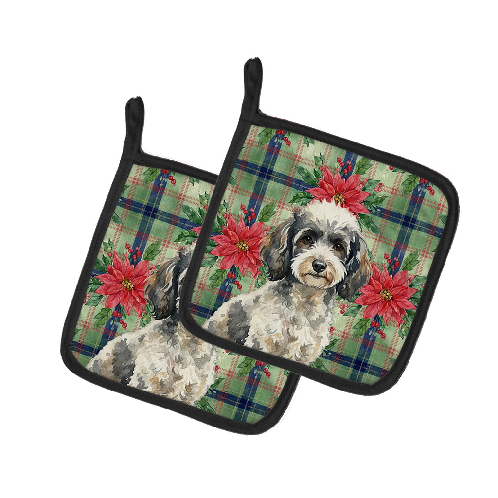 Toy Parti Poodle Christmas PoinsettIas Pot Holder Set of 2 Heat Resistant Quilted Hot Pads 7.5 x 7.5 Inch, Insulated Kitchen Trivets for Cooking & Baking