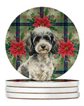 Toy Parti Poodle Christmas PoinsettIas Large Sandstone Coasters Pack of 4 Absorbent Round Coasters Decor Gifts for Men or Women, 4 in, Multicolor