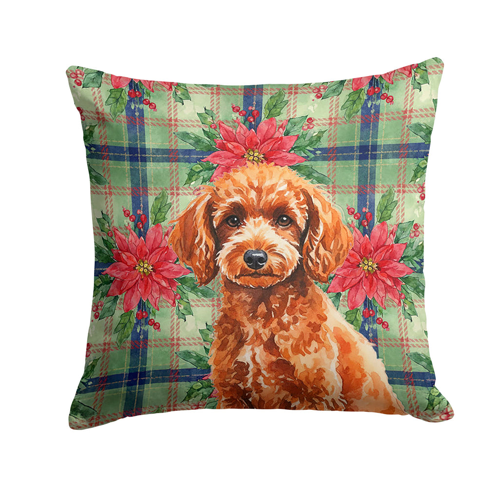 Toy Red Poodle Christmas PoinsettIas Decorative Throw Pillow 14x14 Indoor Outdoor Accent Cushion, Fabric Cover with Insert for Sofa, Bed, Porch & Living Room