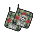 Toy Silver Poodle Christmas PoinsettIas Pot Holder Set of 2 Heat Resistant Quilted Hot Pads 7.5 x 7.5 Inch, Insulated Kitchen Trivets for Cooking & Baking