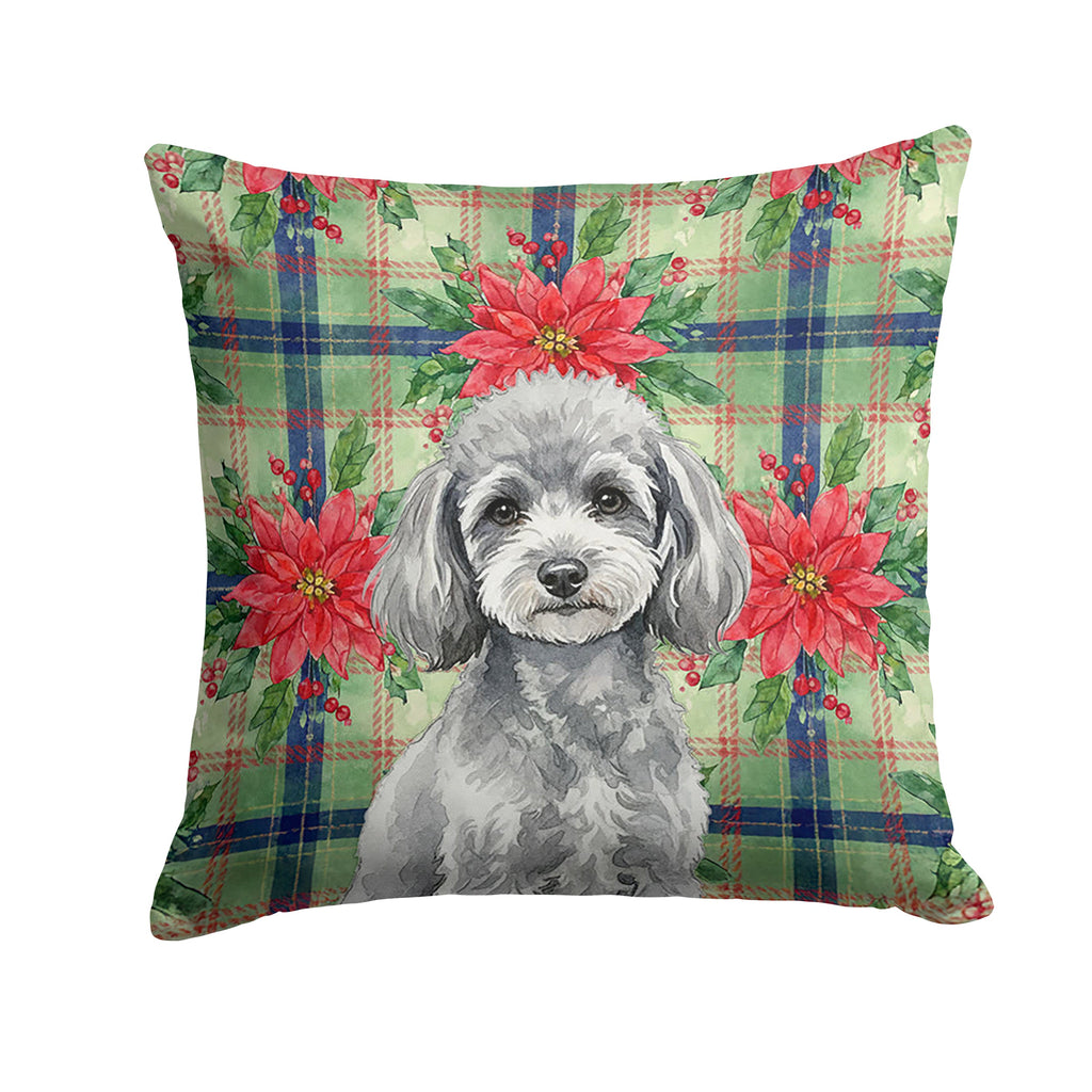 Toy Silver Poodle Christmas PoinsettIas Decorative Throw Pillow 14x14 Indoor Outdoor Accent Cushion, Fabric Cover with Insert for Sofa, Bed, Porch & Living Room