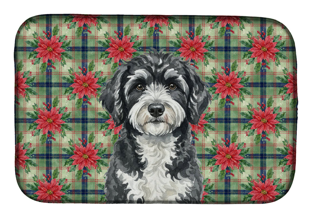 Portuguese Water Dog Christmas PoinsettIas Dish Drying Mat Absorbent Dish Drying Mat Pad for Kitchen Counter Dish Drainer Mat for Countertop, 14 x 21", Multicolor