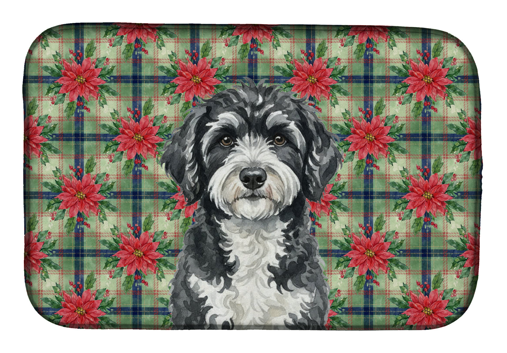 Portuguese Water Dog Christmas PoinsettIas Dish Drying Mat Absorbent Dish Drying Mat Pad for Kitchen Counter Dish Drainer Mat for Countertop, 14 x 21", Multicolor