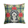 Portuguese Water Dog Christmas PoinsettIas Decorative Throw Pillow 14x14 Indoor Outdoor Accent Cushion, Fabric Cover with Insert for Sofa, Bed, Porch & Living Room