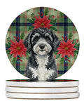Portuguese Water Dog Christmas PoinsettIas Large Sandstone Coasters Pack of 4 Absorbent Round Coasters Decor Gifts for Men or Women, 4 in, Multicolor