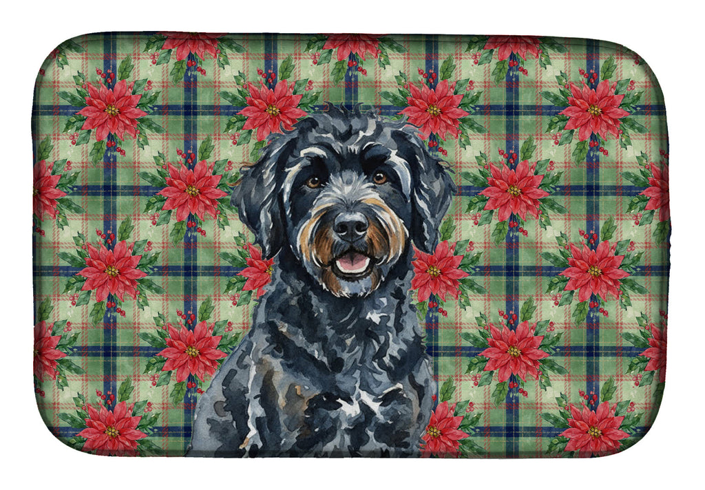 Black Portuguese Water Dog Christmas PoinsettIas Dish Drying Mat Absorbent Dish Drying Mat Pad for Kitchen Counter Dish Drainer Mat for Countertop, 14 x 21", Multicolor