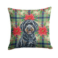 Black Portuguese Water Dog Christmas PoinsettIas Decorative Throw Pillow 18x18 Indoor Outdoor Accent Cushion, Fabric Cover with Insert for Sofa, Bed, Porch & Living Room