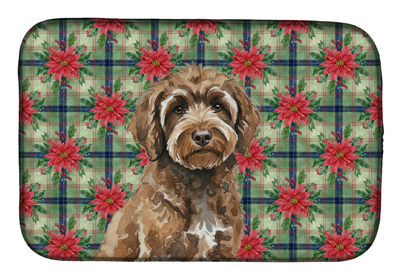 Brown Portuguese Water Dog Christmas PoinsettIas Dish Drying Mat Absorbent Dish Drying Mat Pad for Kitchen Counter Dish Drainer Mat for Countertop, 14 x 21", Multicolor