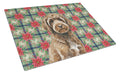 Brown Portuguese Water Dog Christmas PoinsettIas Cutting Board Tempered Glass Kitchen Cutting Surface, Heat Resistant Chopping, Non-Slip Feet, Food Prep & Serving