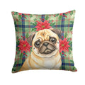 Fawn Pug Christmas PoinsettIas Decorative Throw Pillow 18x18 Indoor Outdoor Accent Cushion, Fabric Cover with Insert for Sofa, Bed, Porch & Living Room