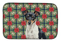 Black and White Rat Terrier Christmas PoinsettIas Dish Drying Mat Absorbent Dish Drying Mat Pad for Kitchen Counter Dish Drainer Mat for Countertop, 14 x 21", Multicolor