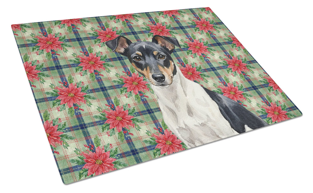 Black and White Rat Terrier Christmas PoinsettIas Cutting Board Tempered Glass Kitchen Cutting Surface, Heat Resistant Chopping, Non-Slip Feet, Food Prep & Serving