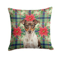 Chocolate and White Rat Terrier Christmas PoinsettIas Decorative Throw Pillow 14x14 Indoor Outdoor Accent Cushion, Fabric Cover with Insert for Sofa, Bed, Porch & Living Room