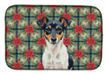 Tricolor Rat Terrier Christmas PoinsettIas Dish Drying Mat Absorbent Dish Drying Mat Pad for Kitchen Counter Dish Drainer Mat for Countertop, 14 x 21", Multicolor
