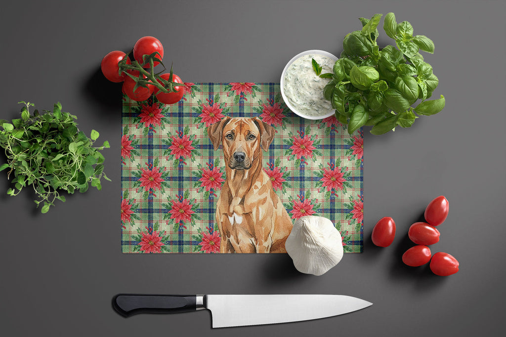 Rhodesian Ridgeback Christmas PoinsettIas Cutting Board Tempered Glass Kitchen Cutting Surface, Heat Resistant Chopping, Non-Slip Feet, Food Prep & Serving