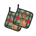 Rhodesian Ridgeback Christmas PoinsettIas Pot Holder Set of 2 Heat Resistant Quilted Hot Pads 7.5 x 7.5 Inch, Insulated Kitchen Trivets for Cooking & Baking