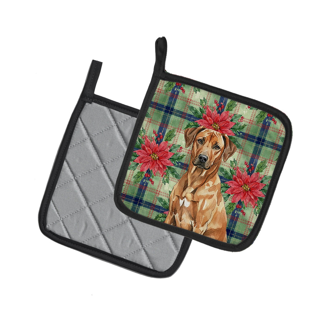 Rhodesian Ridgeback Christmas PoinsettIas Pot Holder Set of 2 Heat Resistant Quilted Hot Pads 7.5 x 7.5 Inch, Insulated Kitchen Trivets for Cooking & Baking