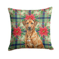 Rhodesian Ridgeback Christmas PoinsettIas Decorative Throw Pillow 18x18 Indoor Outdoor Accent Cushion, Fabric Cover with Insert for Sofa, Bed, Porch & Living Room