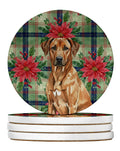 Rhodesian Ridgeback Christmas PoinsettIas Large Sandstone Coasters Pack of 4 Absorbent Round Coasters Decor Gifts for Men or Women, 4 in, Multicolor