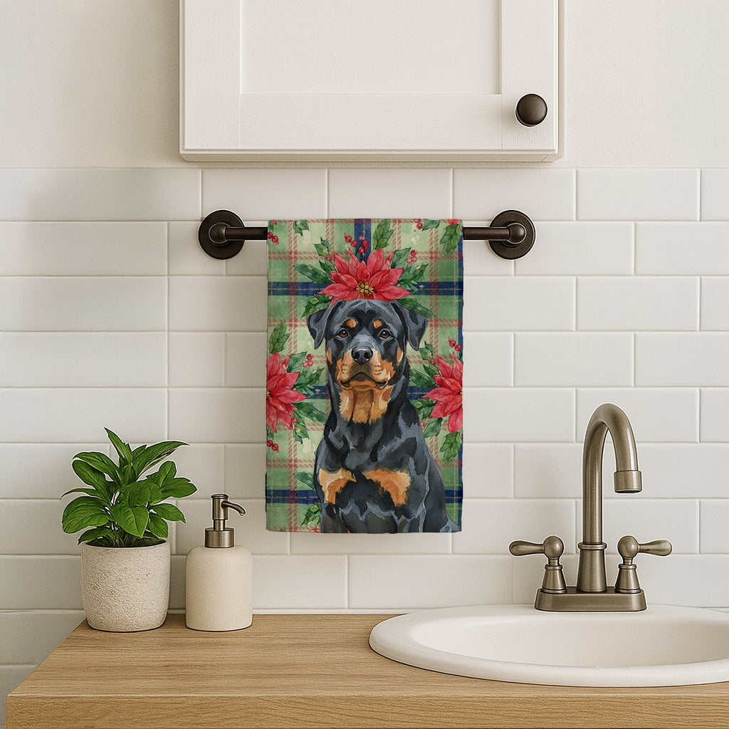 Rottweiler Christmas PoinsettIas Kitchen Towel Velour Plush Front and Cotton Loop Back Machine Washable