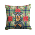 Rottweiler Christmas PoinsettIas Decorative Throw Pillow 18x18 Indoor Outdoor Accent Cushion, Fabric Cover with Insert for Sofa, Bed, Porch & Living Room
